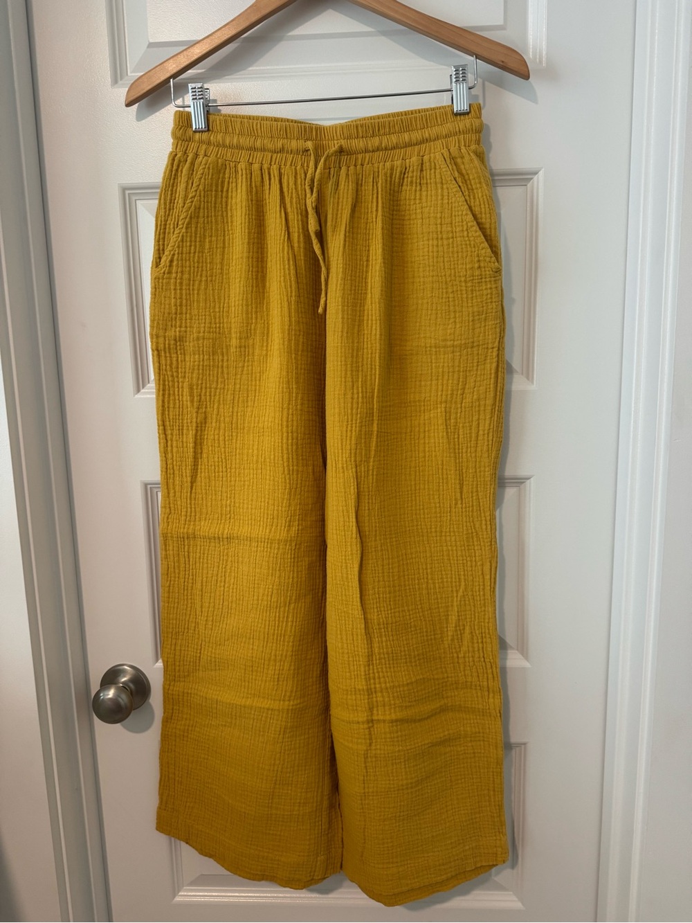 Mustard Cotton Wide-Leg Drawstring Pants with drawstring halter top